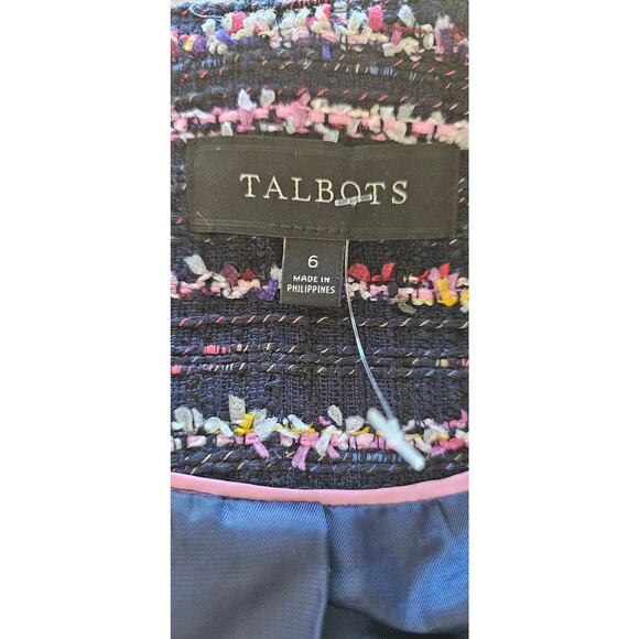 Talbots Fringe Trim Tweed Blazer Jacket Women Sz 6 Blue Long Sleeve Career Lined - Picture 8 of 9